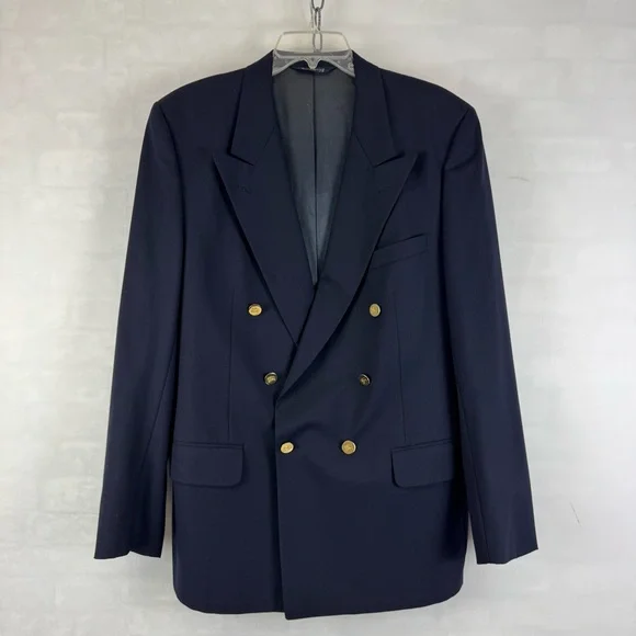 Burberrys Vintage Double Breasted Blazer Navy Gold Crest Buttons Men’s L - Picture 1 of 16